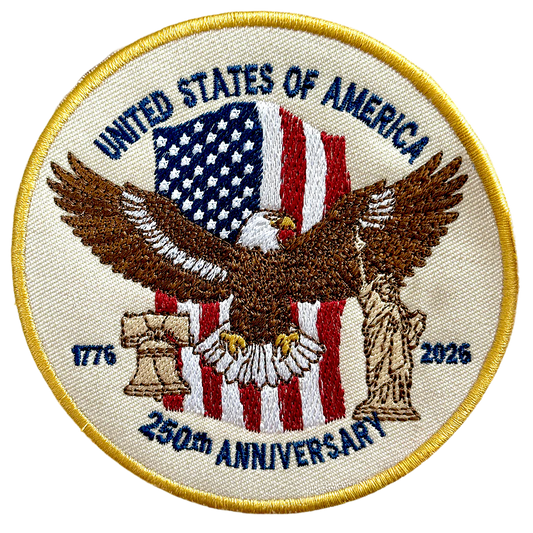 250th Anniversary USA Eagle Patch – American Flag, Liberty Bell & Statue of Liberty Embroidered Design