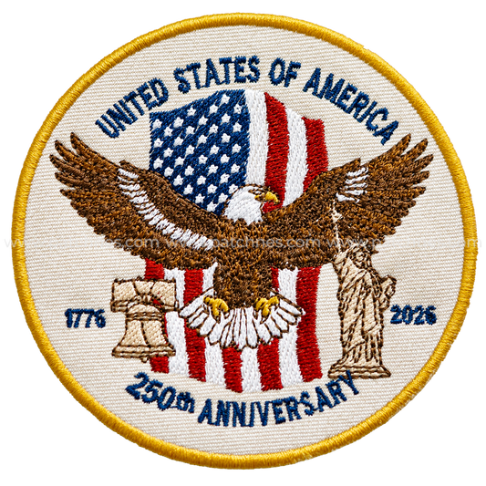 250th Anniversary USA Eagle Patch – American Flag, Liberty Bell & Statue of Liberty Embroidered Design