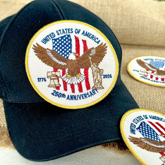 250th Anniversary USA Eagle Patch – American Flag, Liberty Bell & Statue of Liberty Embroidered Design