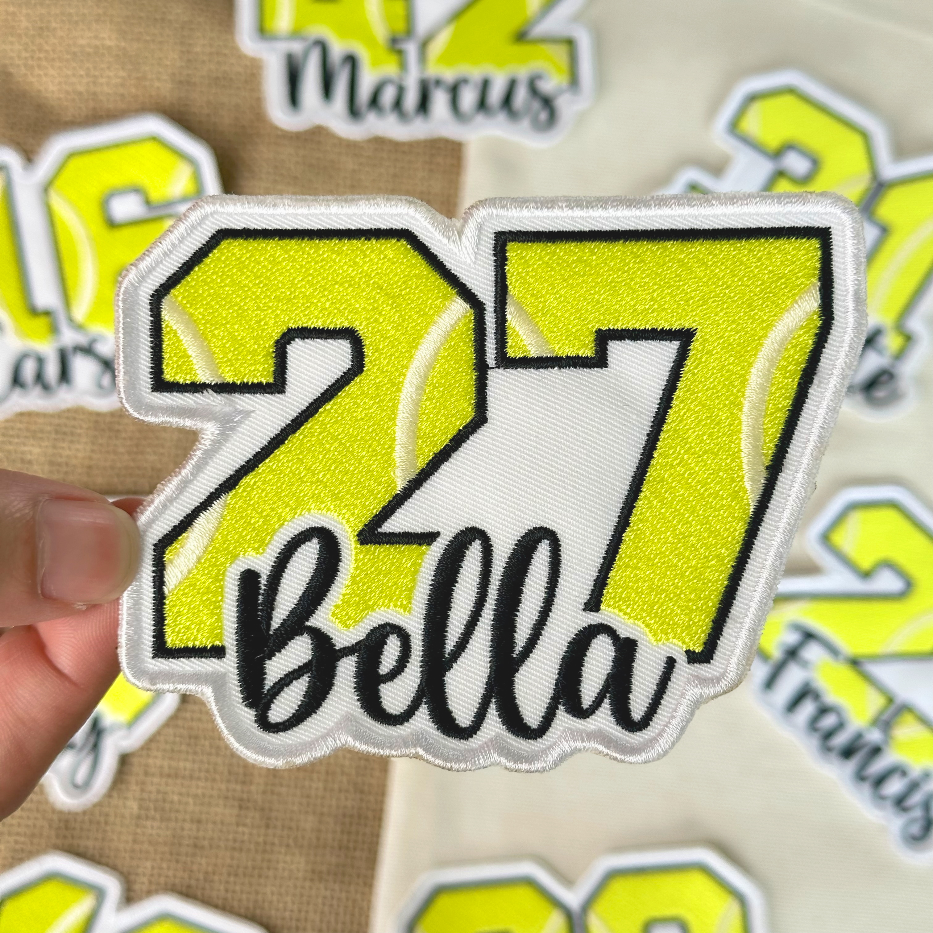 Tennis Number Patch with Custom Name – Personalized Embroidered Sports Patch