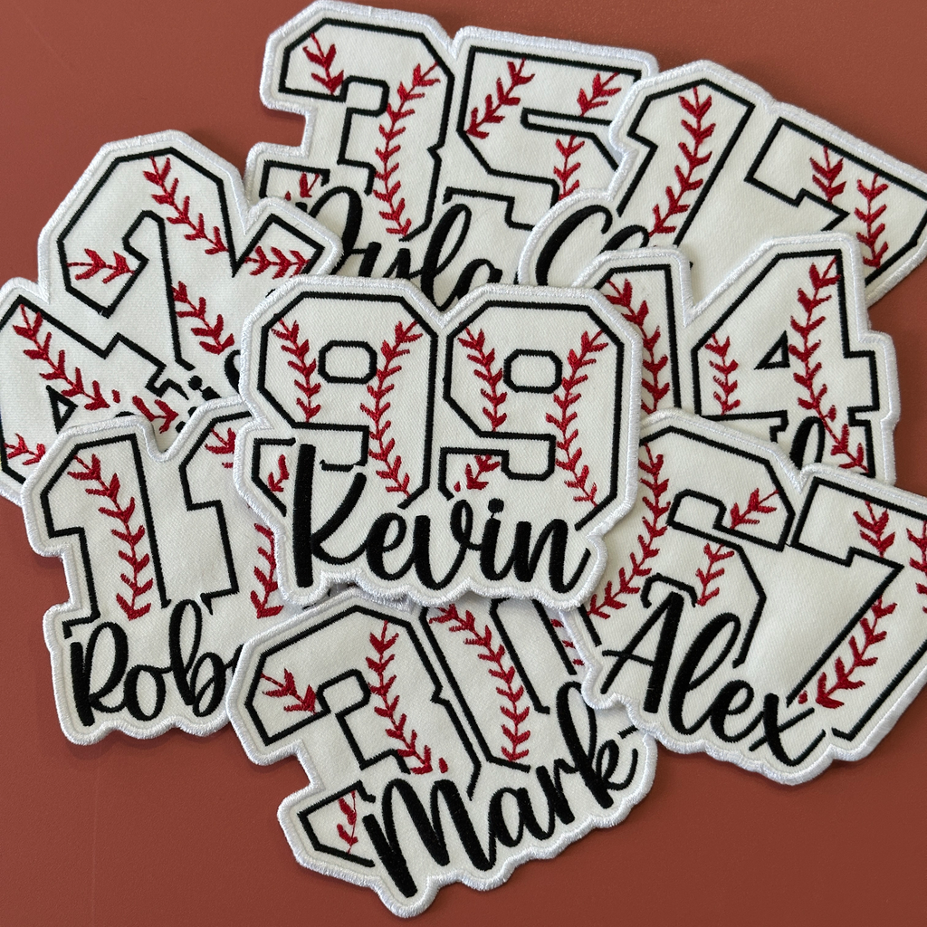 Baseball Number Patch with Custom Name – Personalized Embroidered Sports Patch
