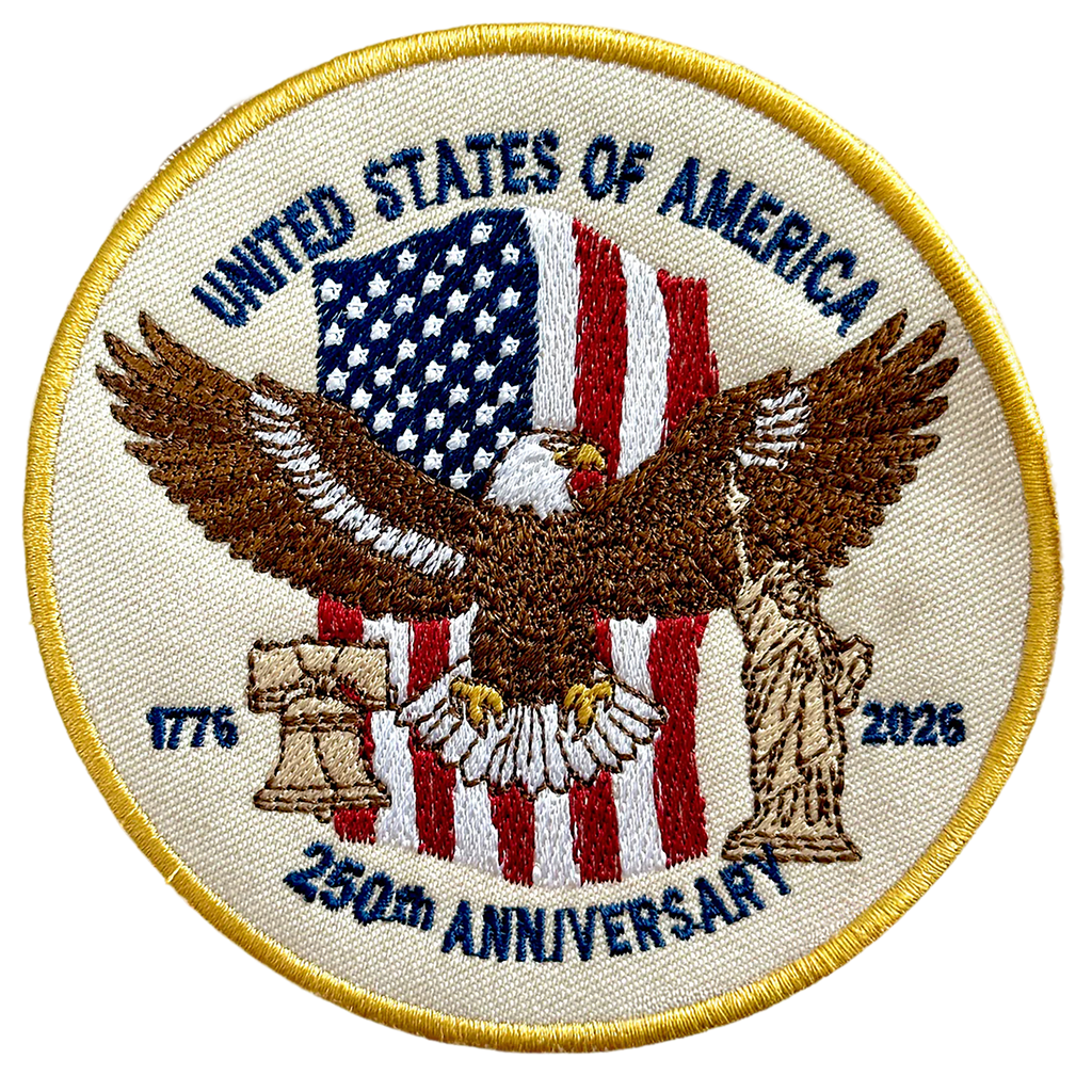 250th Anniversary USA Eagle Patch – American Flag, Liberty Bell & Statue of Liberty Embroidered Design