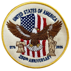 250th Anniversary USA Eagle Patch – American Flag, Liberty Bell & Statue of Liberty Embroidered Design