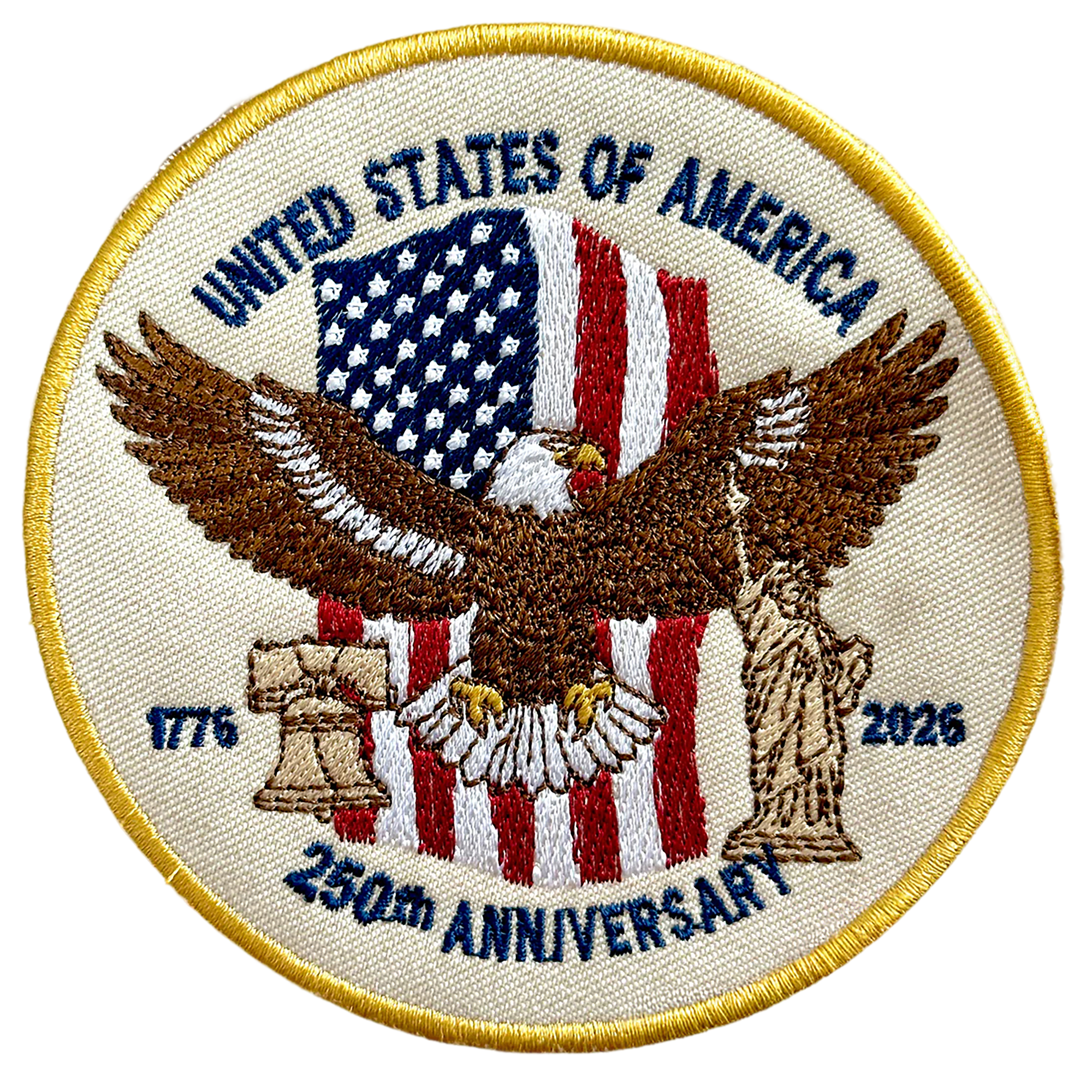 250th Anniversary USA Eagle Patch – American Flag, Liberty Bell & Statue of Liberty Embroidered Design
