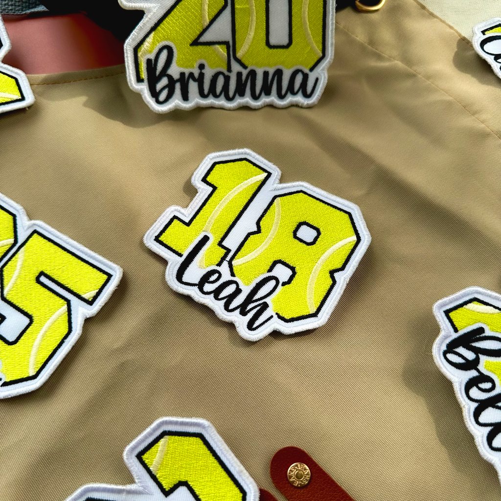 Tennis Number Patch with Custom Name – Personalized Embroidered Sports Patch