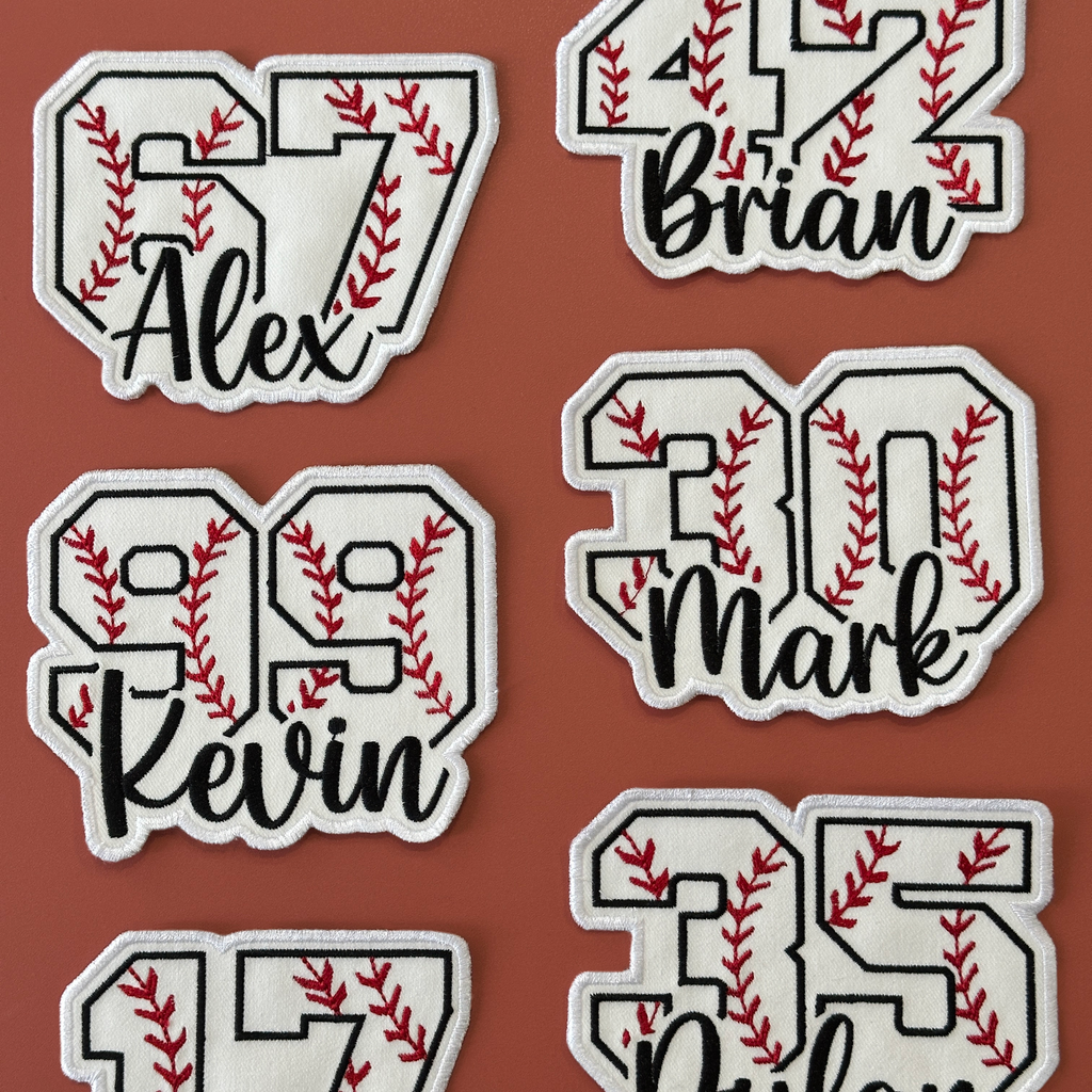 Baseball Number Patch with Custom Name – Personalized Embroidered Sports Patch