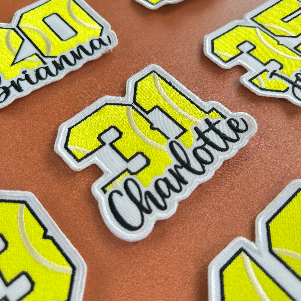 Tennis Number Patch with Custom Name – Personalized Embroidered Sports Patch