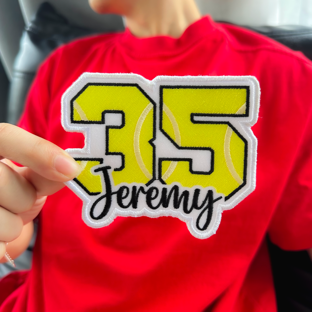 Tennis Number Patch with Custom Name – Personalized Embroidered Sports Patch