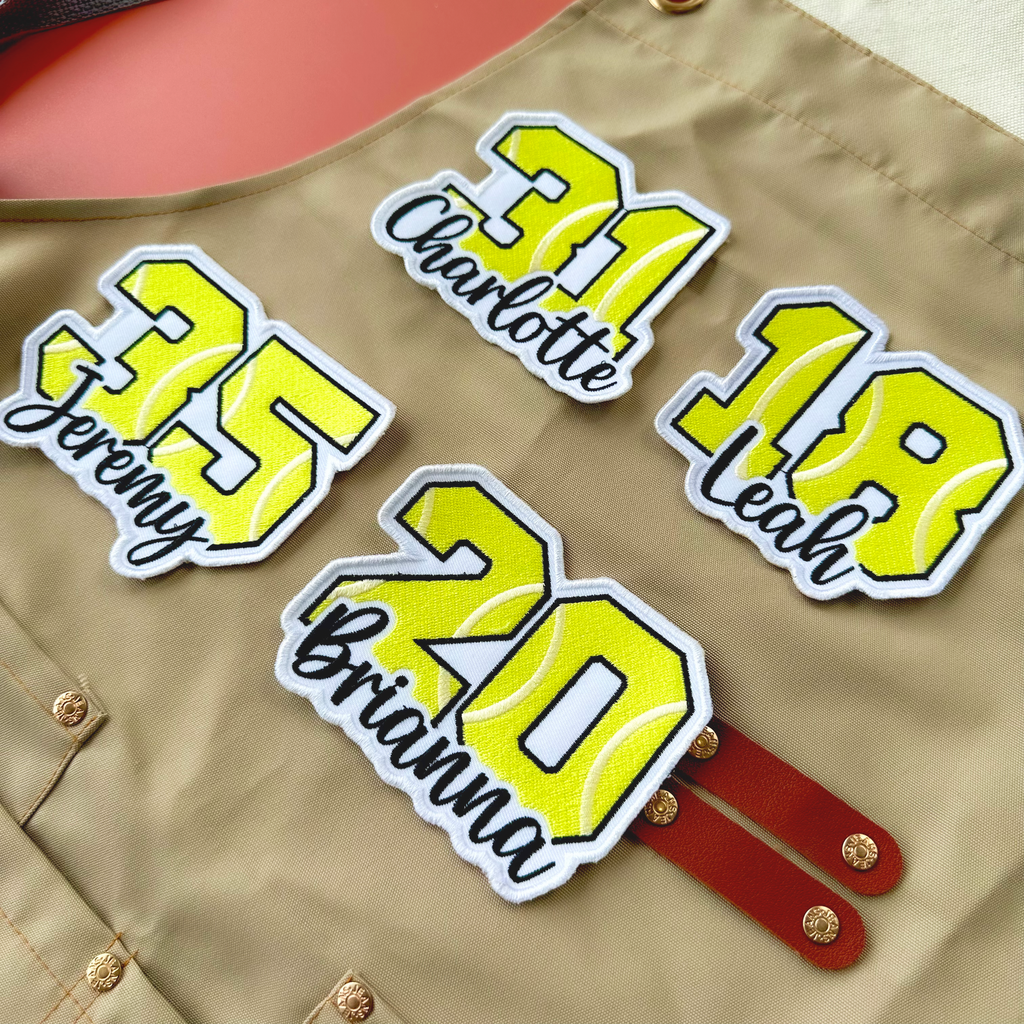 Tennis Number Patch with Custom Name – Personalized Embroidered Sports Patch