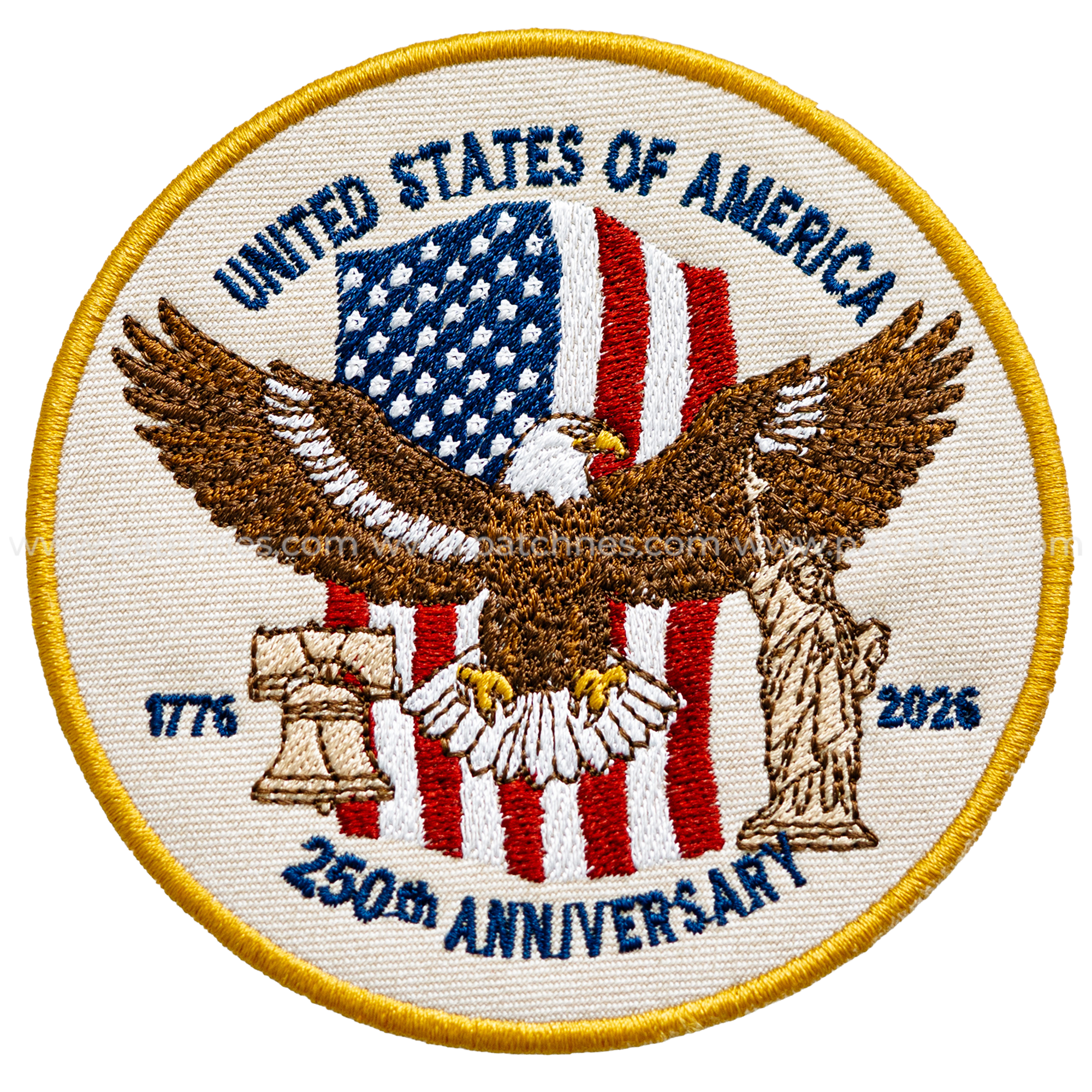 250th Anniversary USA Eagle Patch – American Flag, Liberty Bell & Statue of Liberty Embroidered Design