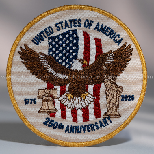 250th Anniversary USA Eagle Patch – American Flag, Liberty Bell & Statue of Liberty Embroidered Design