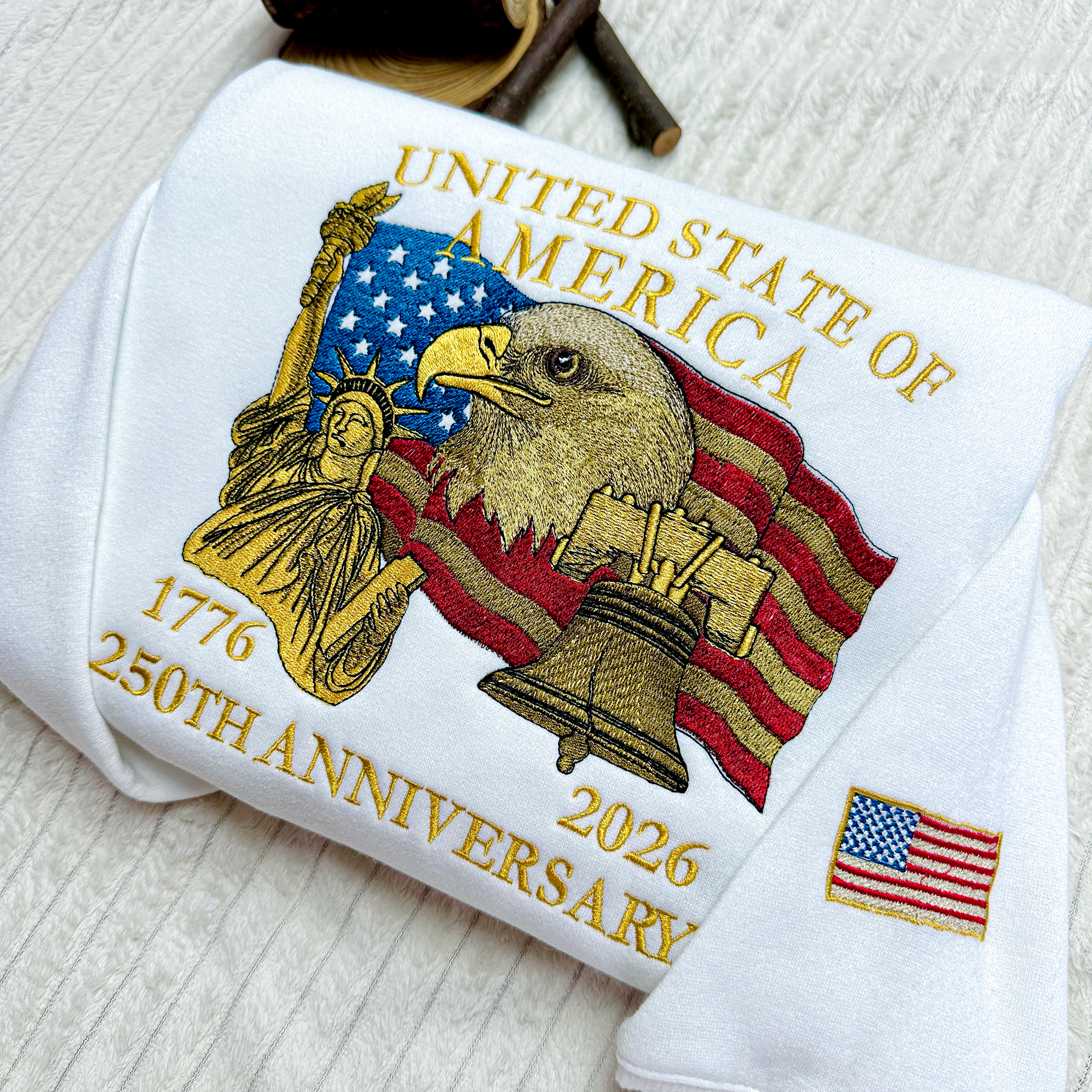 USA 250 Years Embroidered Patriotic Sweatshirt