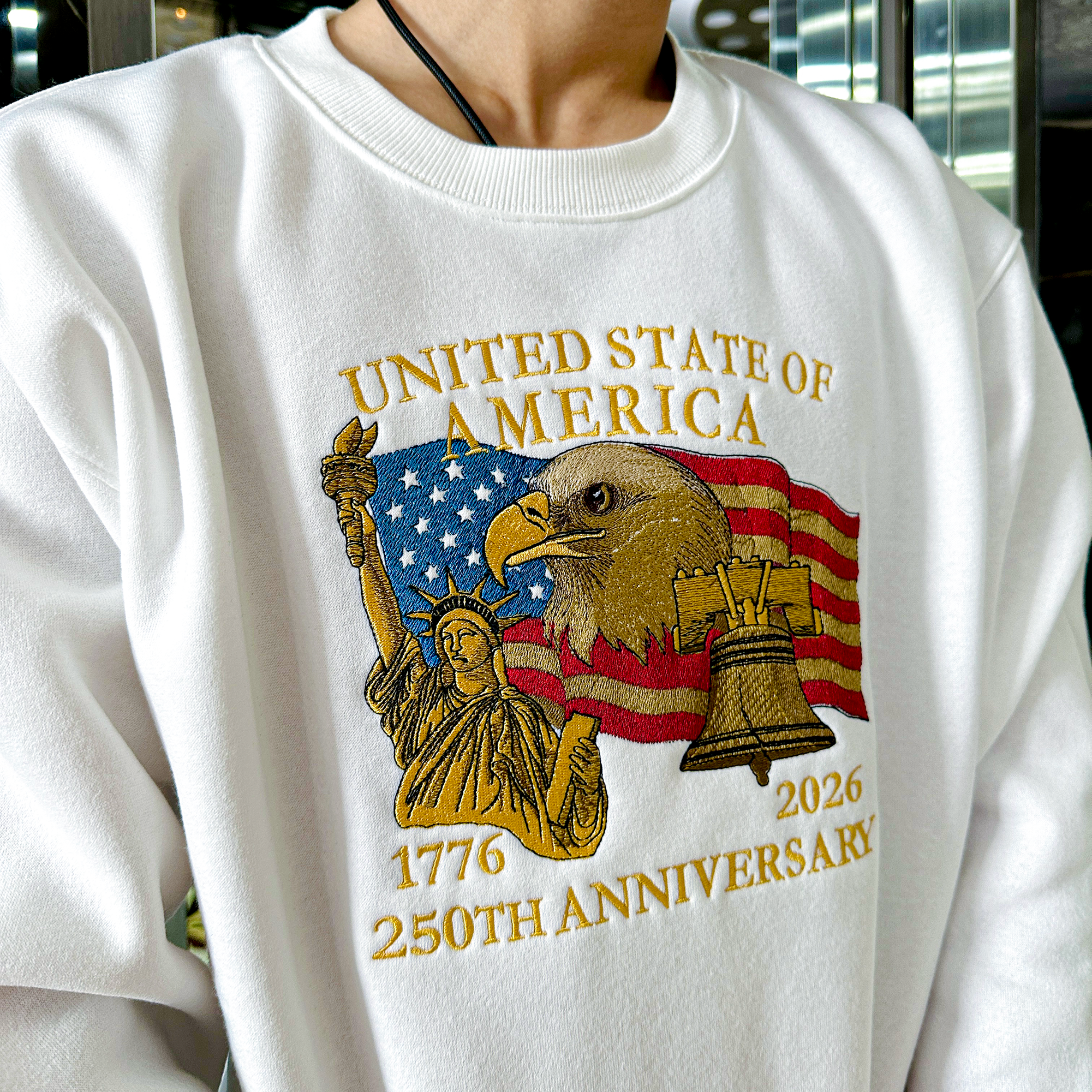 USA 250 Years Embroidered Patriotic Sweatshirt