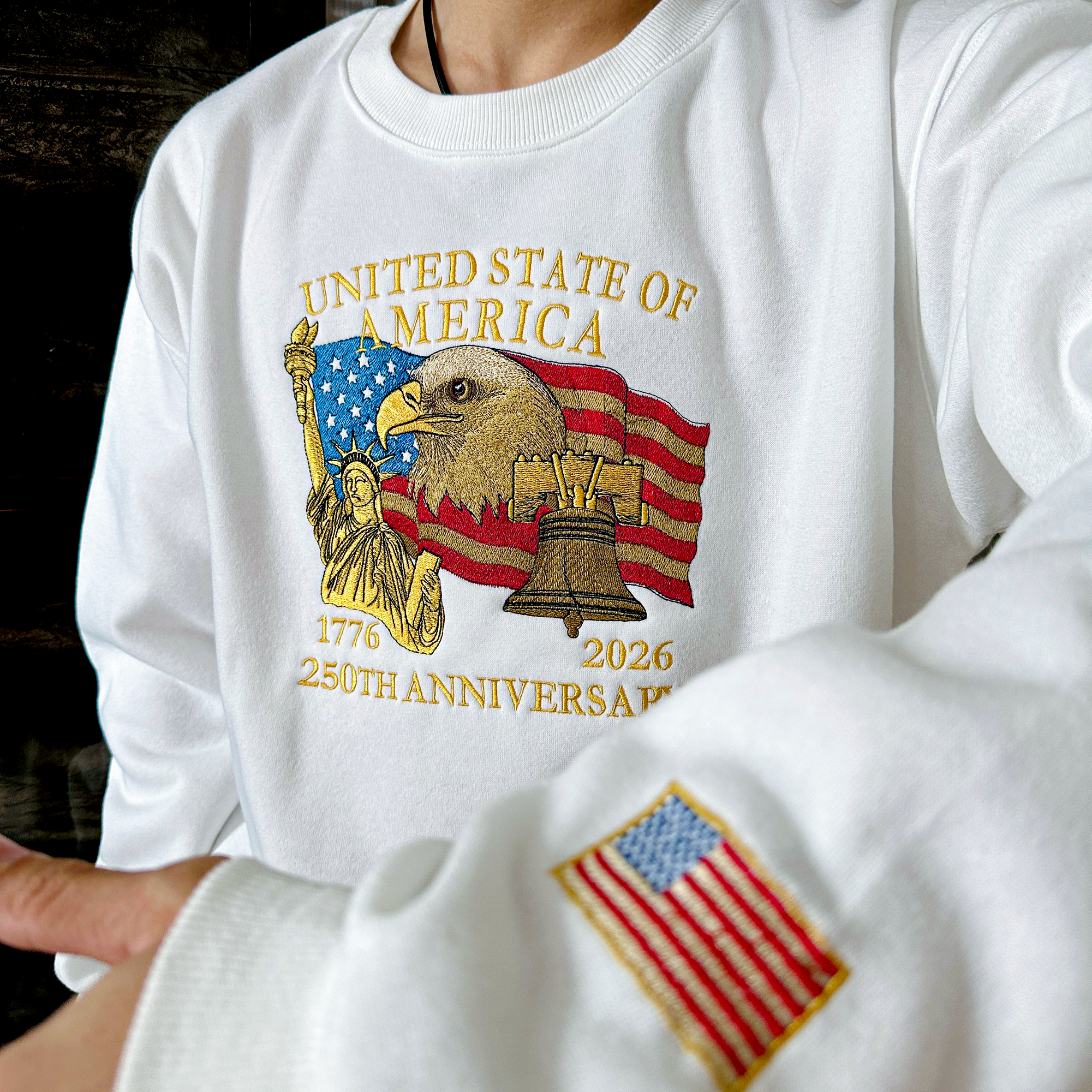 USA 250 Years Embroidered Patriotic Sweatshirt