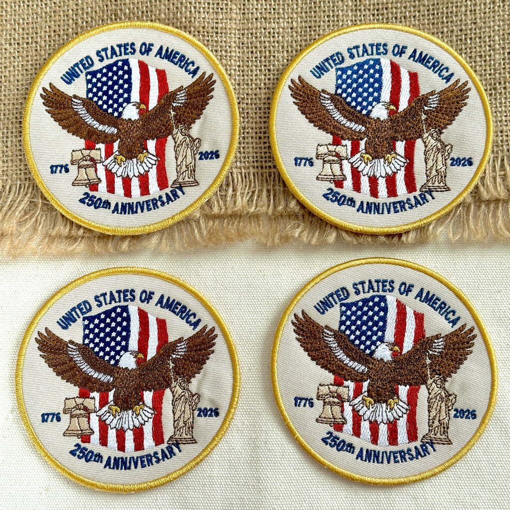 250th Anniversary USA Eagle Patch – American Flag, Liberty Bell & Statue of Liberty Embroidered Design