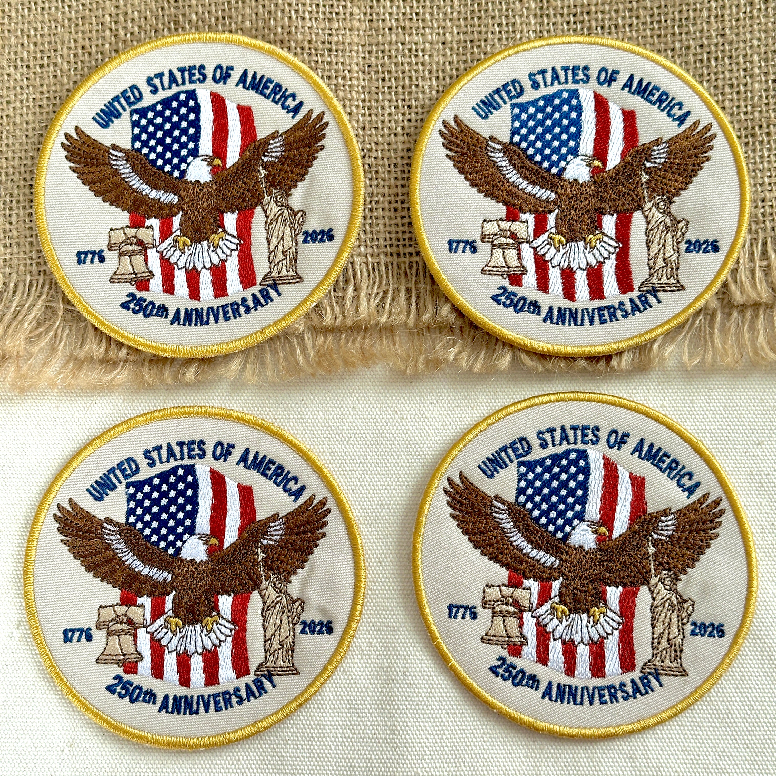 250th Anniversary USA Eagle Patch – American Flag, Liberty Bell & Statue of Liberty Embroidered Design