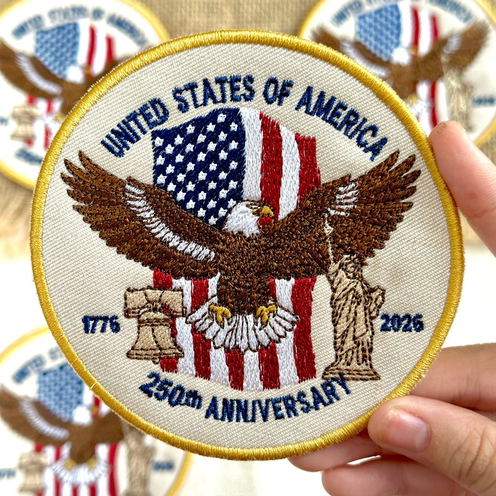 250th Anniversary USA Eagle Patch – American Flag, Liberty Bell & Statue of Liberty Embroidered Design