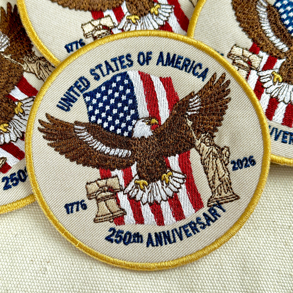 250th Anniversary USA Eagle Patch – American Flag, Liberty Bell & Statue of Liberty Embroidered Design