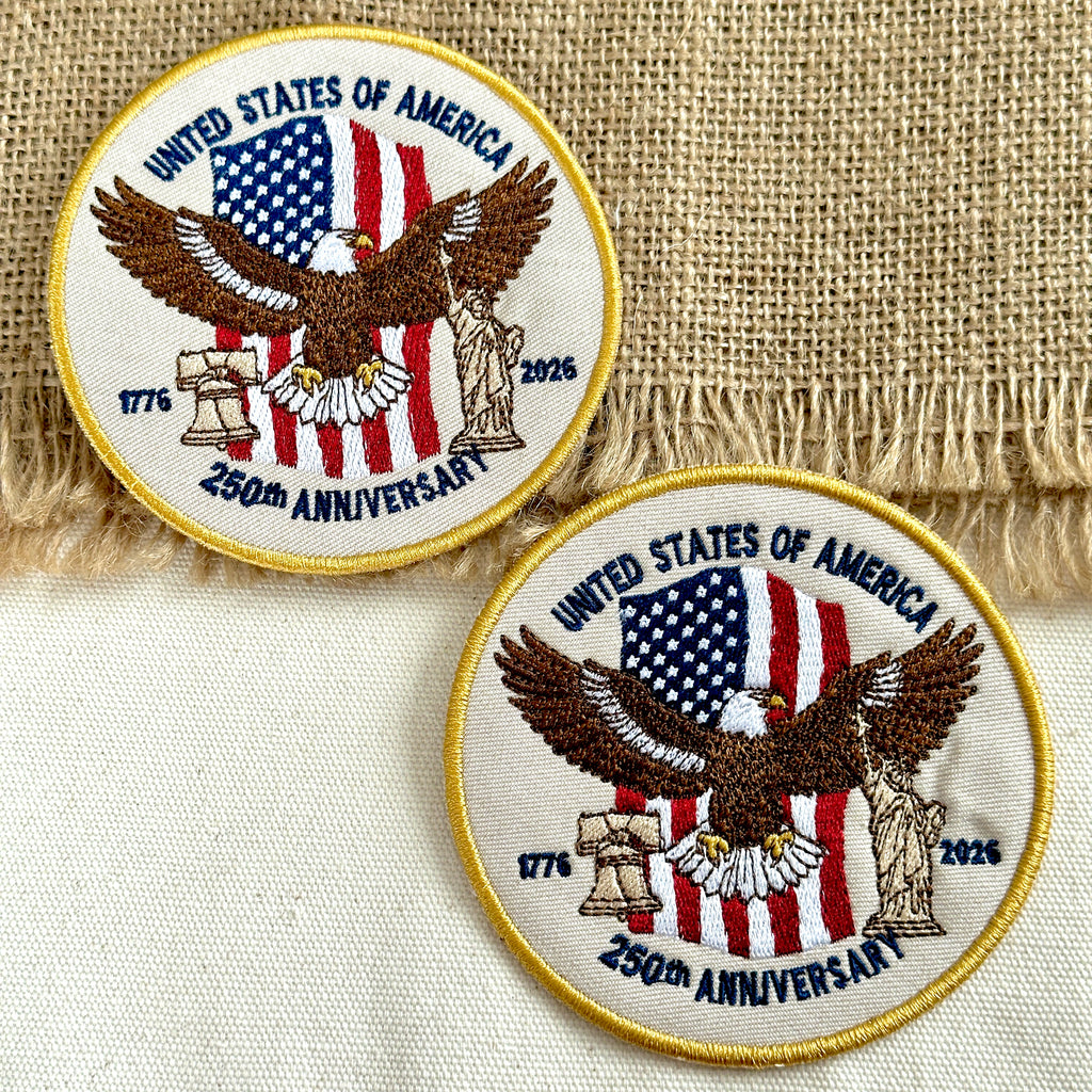 250th Anniversary USA Eagle Patch – American Flag, Liberty Bell & Statue of Liberty Embroidered Design
