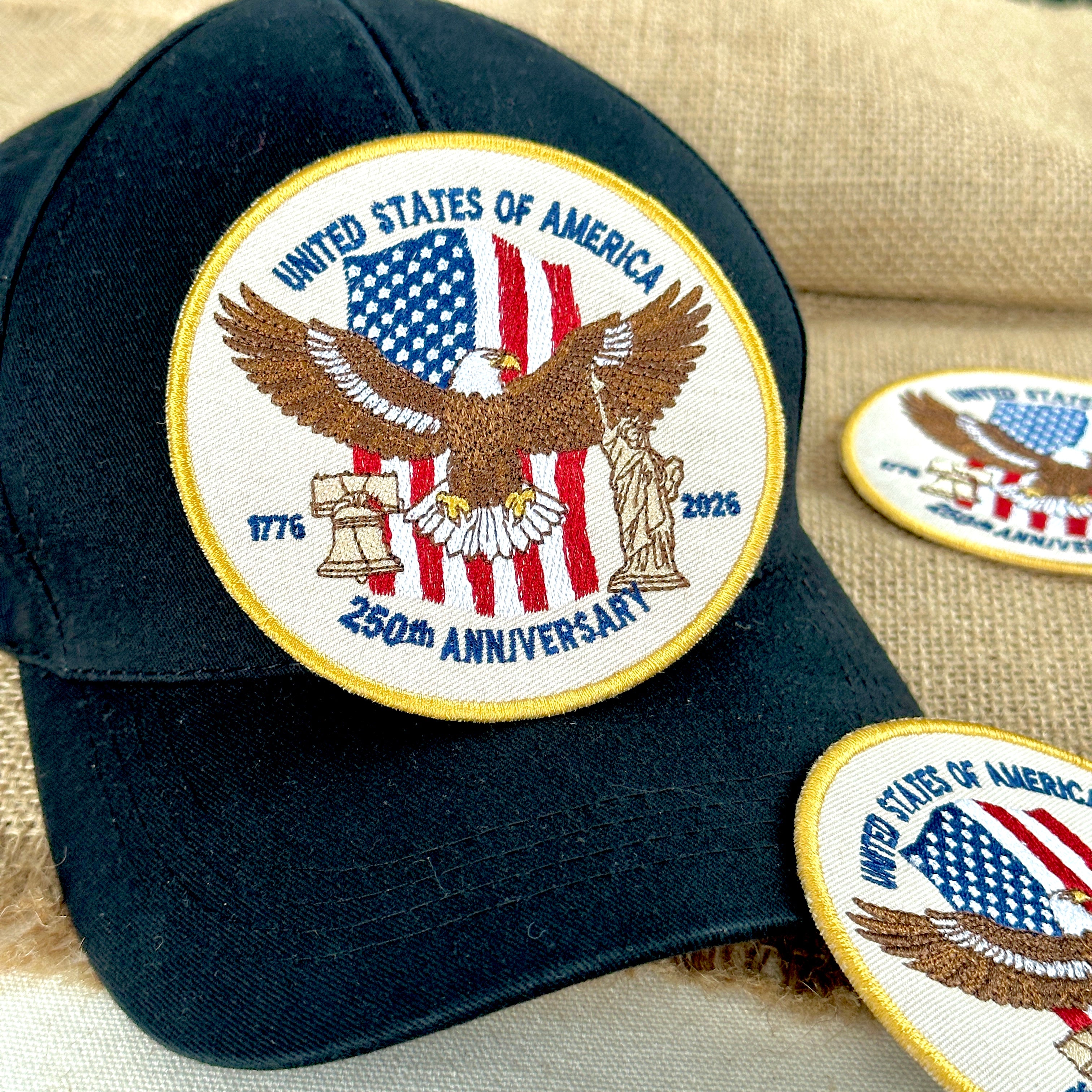 250th Anniversary USA Eagle Patch – American Flag, Liberty Bell & Statue of Liberty Embroidered Design