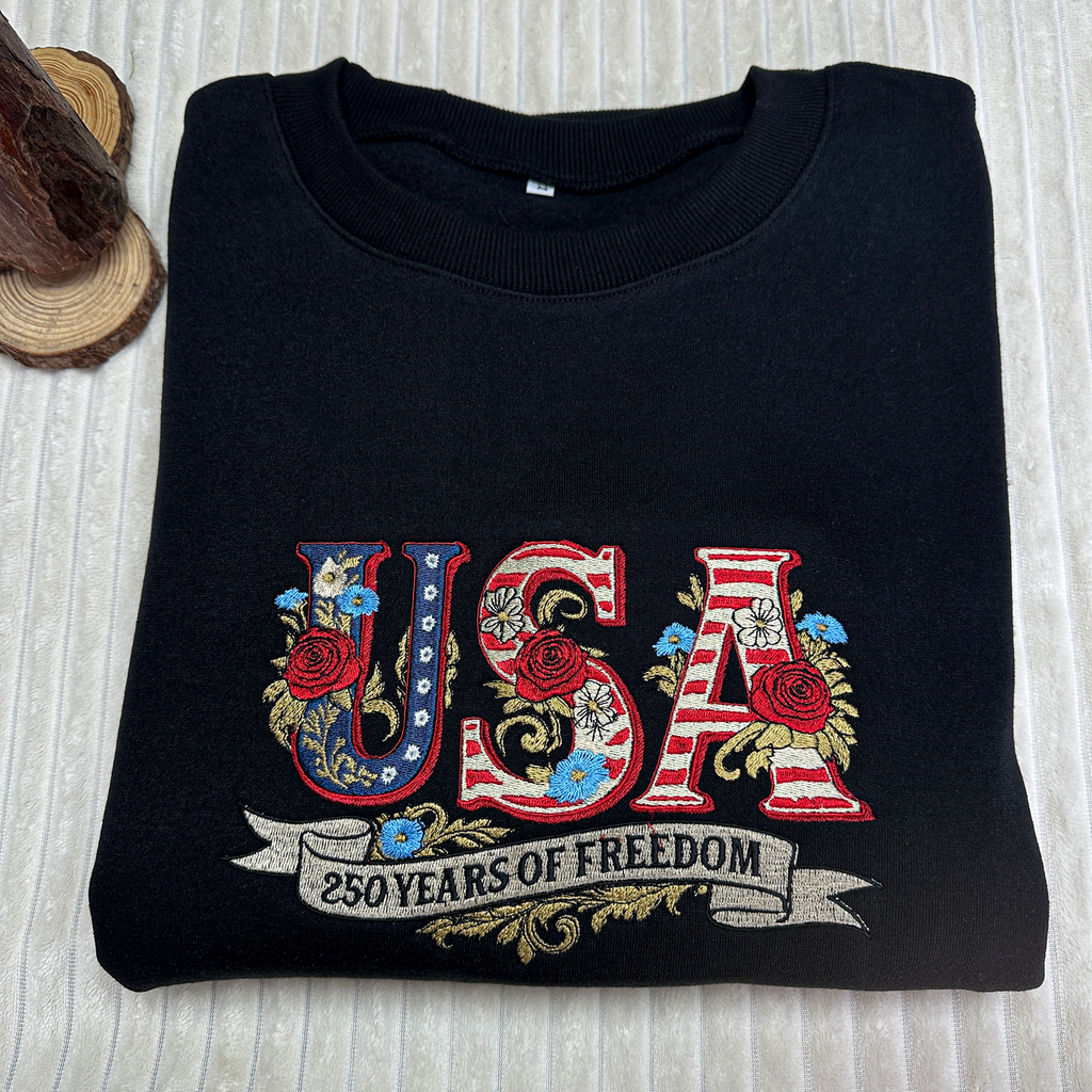 Embroidered USA 250th Anniversary Patriotic Sweatshirt
