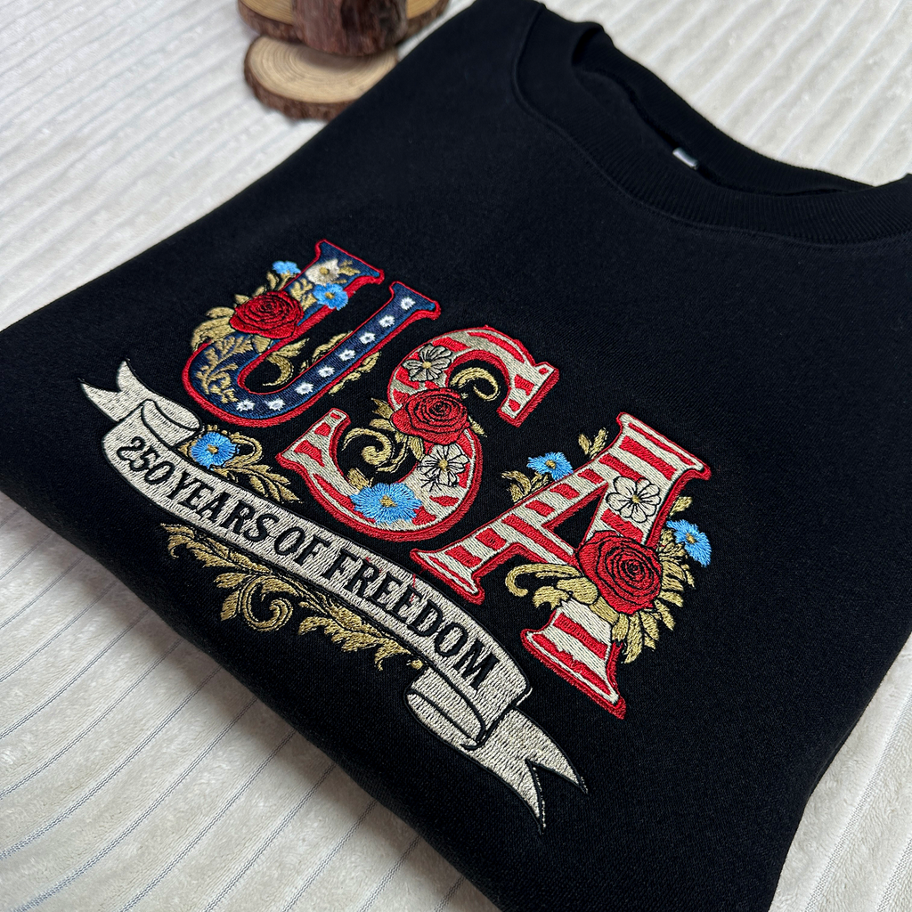 Embroidered USA 250th Anniversary Patriotic Sweatshirt