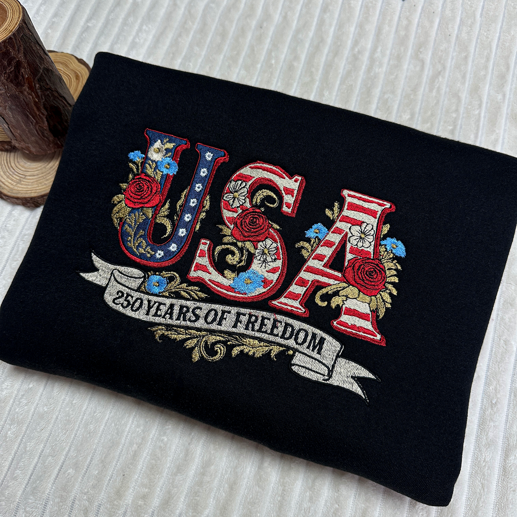 Embroidered USA 250th Anniversary Patriotic Sweatshirt