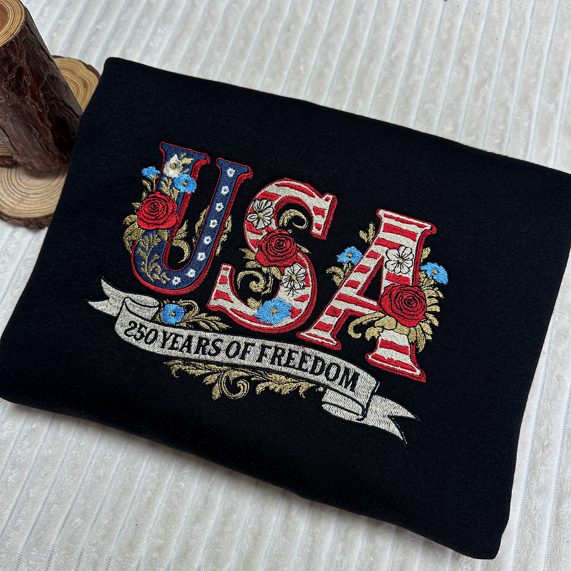 Embroidered USA 250th Anniversary Patriotic Sweatshirt