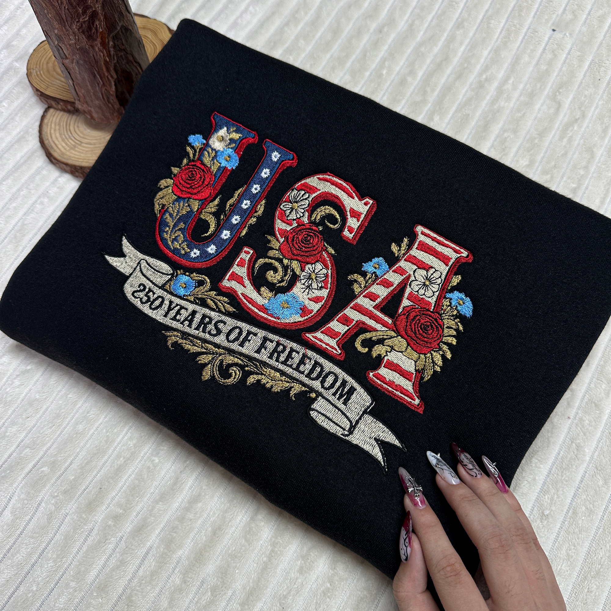 Embroidered USA 250th Anniversary Patriotic Sweatshirt