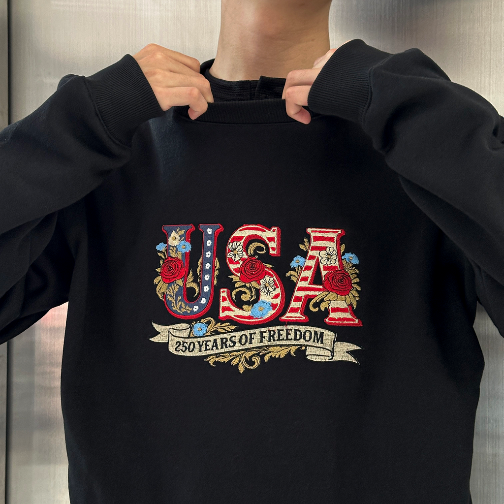 Embroidered USA 250th Anniversary Patriotic Sweatshirt