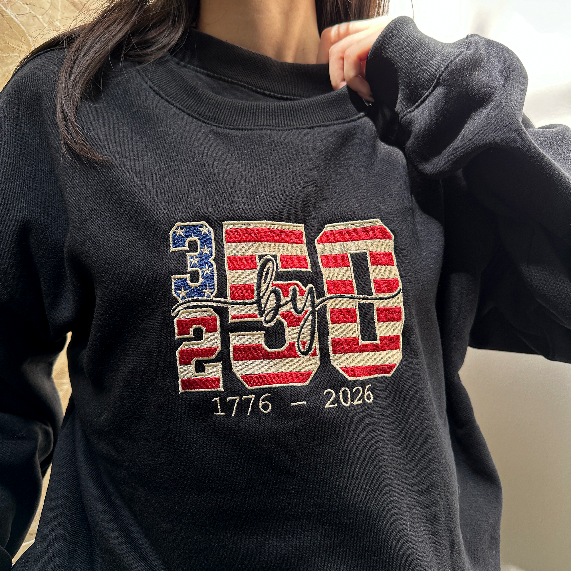 USA 250th Freedom Patriotic Embroidered Sweatshirt