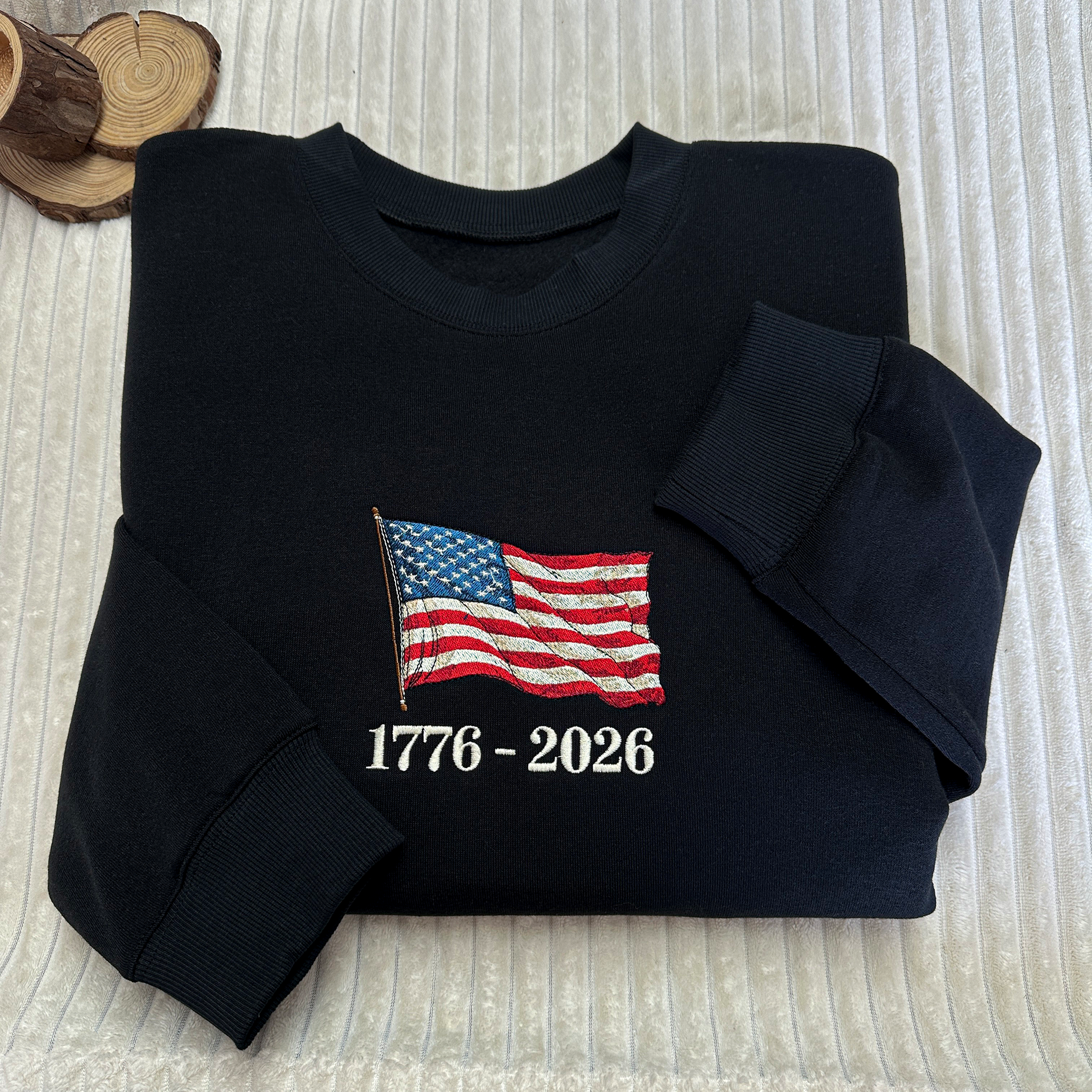 Retro USA 250 Flag Embroidered Sweatshirt