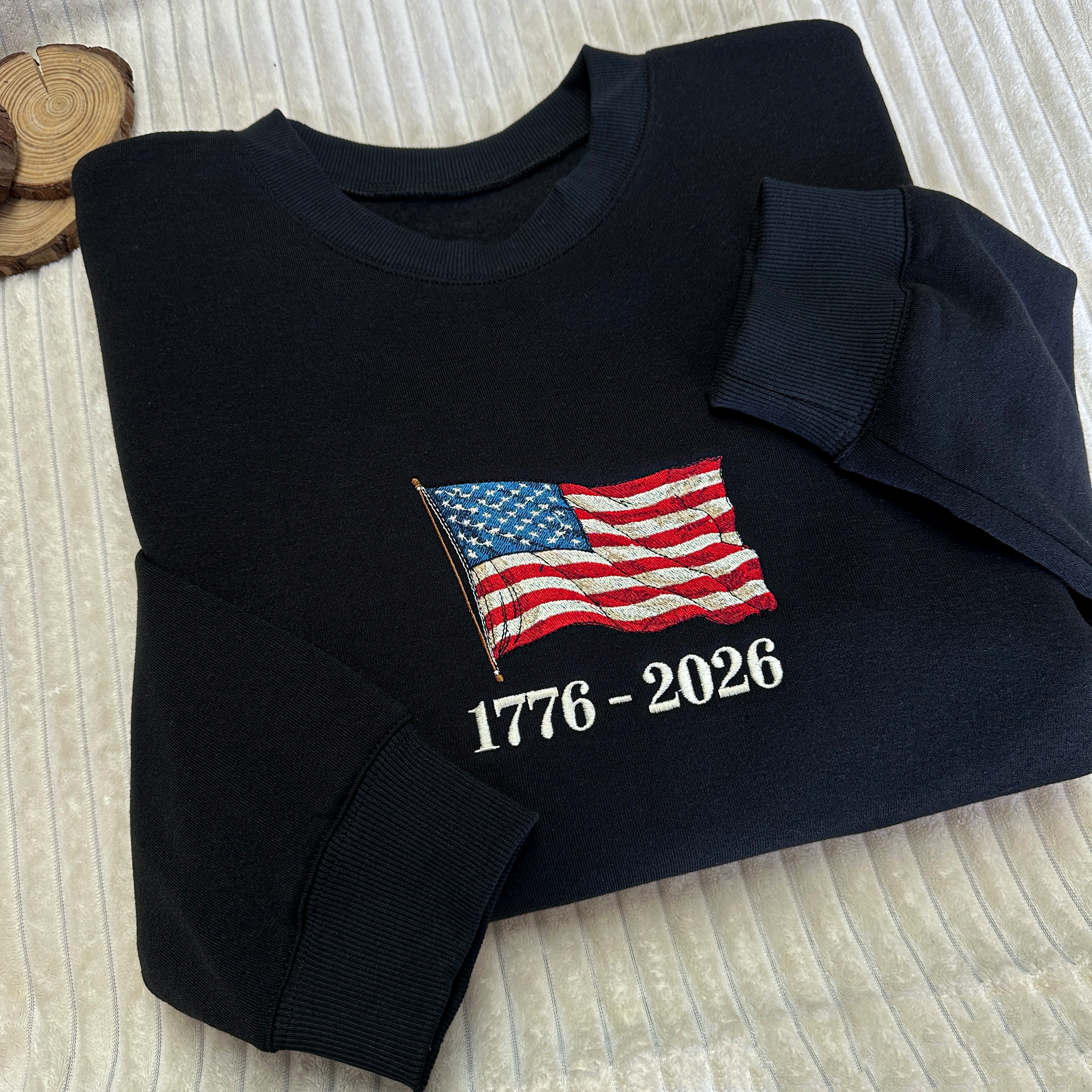 Retro USA 250 Flag Embroidered Sweatshirt