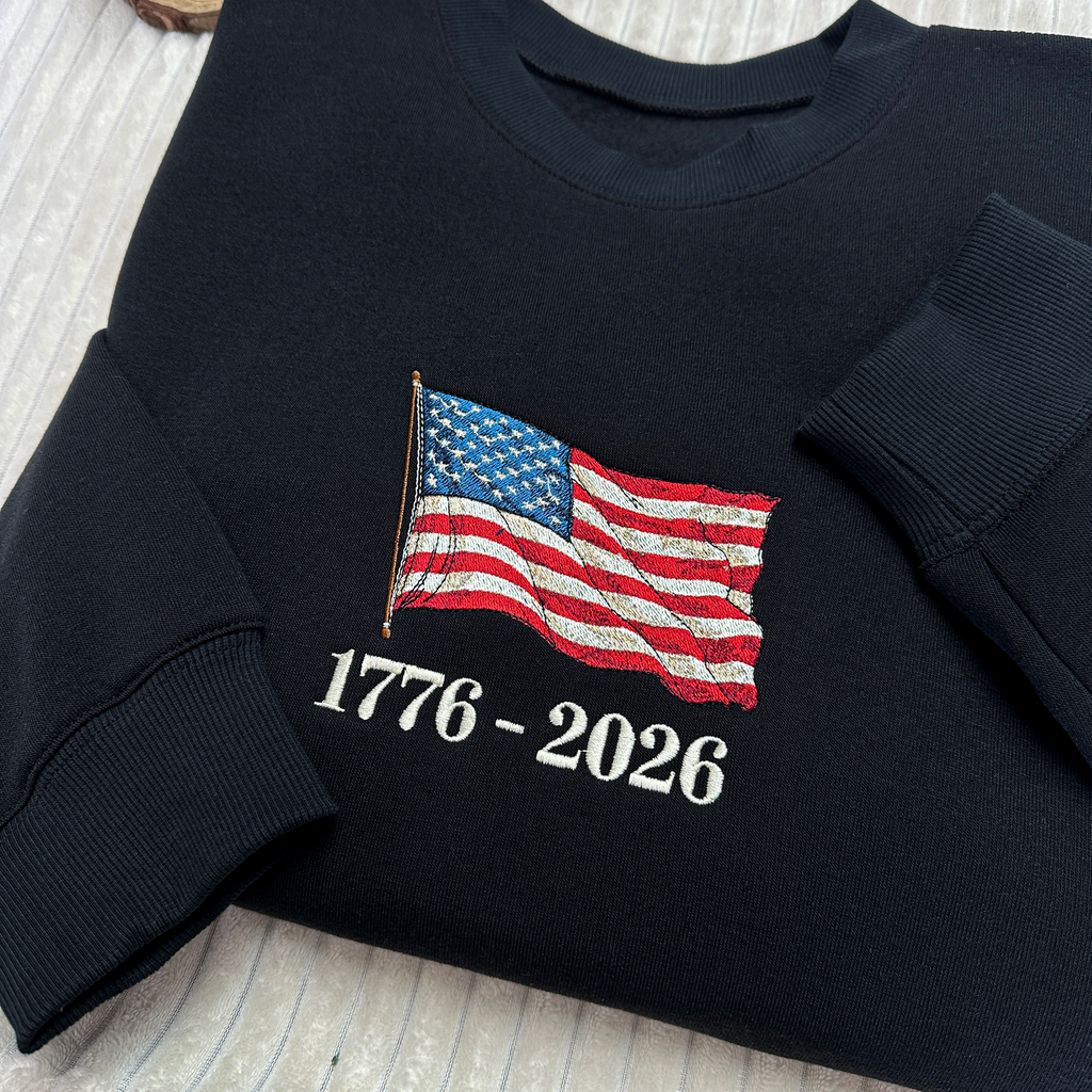 Retro USA 250 Flag Embroidered Sweatshirt