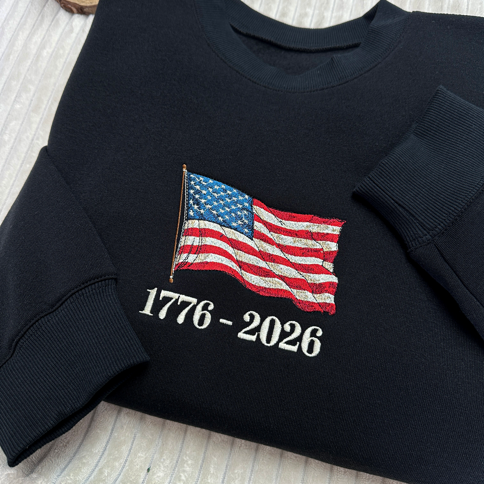 Retro USA 250 Flag Embroidered Sweatshirt