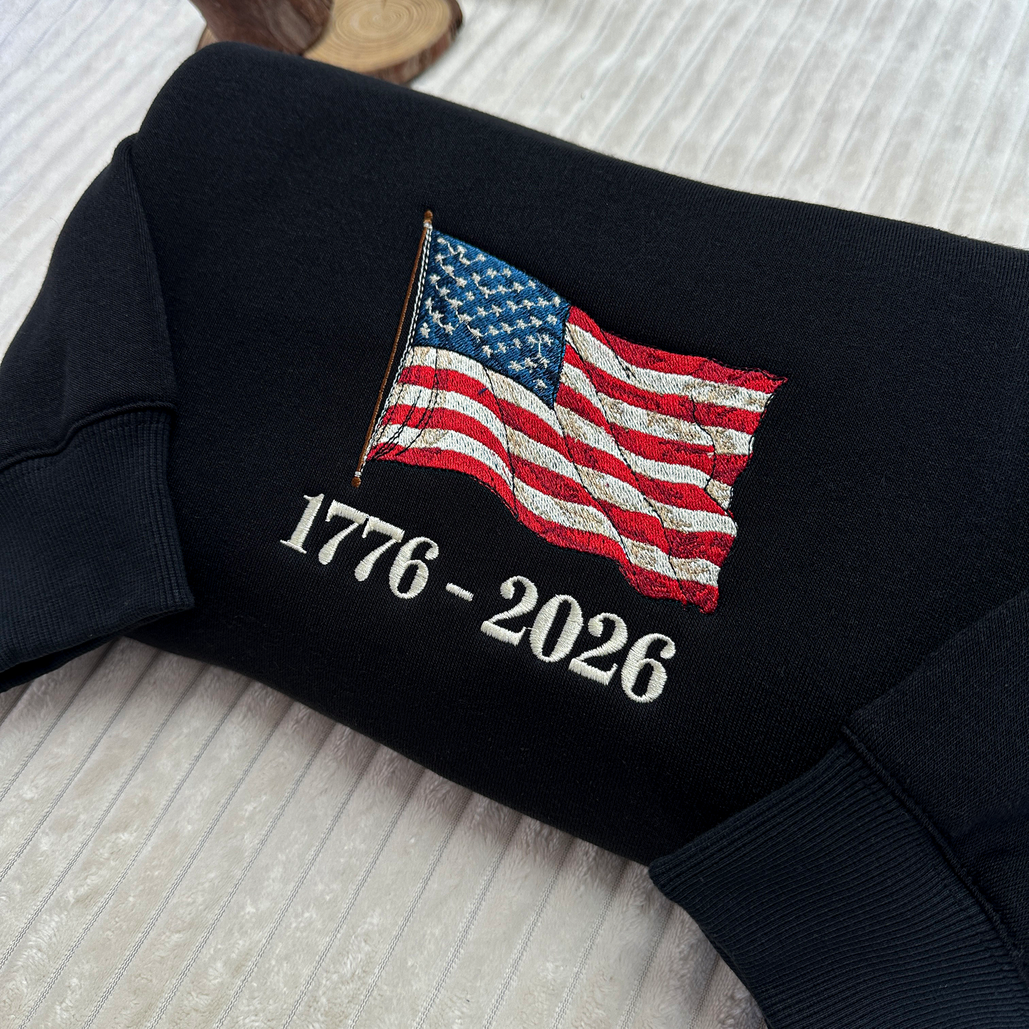 Retro USA 250 Flag Embroidered Sweatshirt