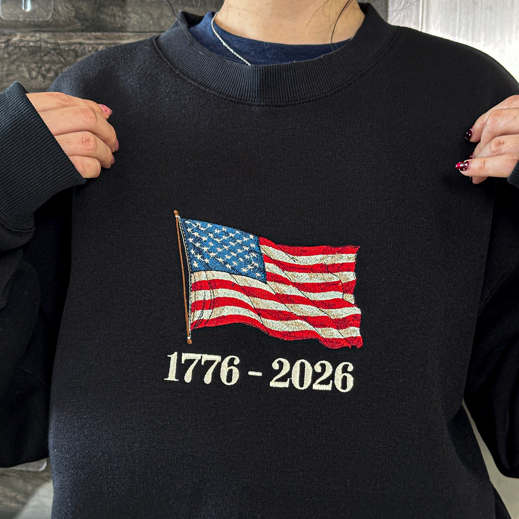 Retro USA 250 Flag Embroidered Sweatshirt