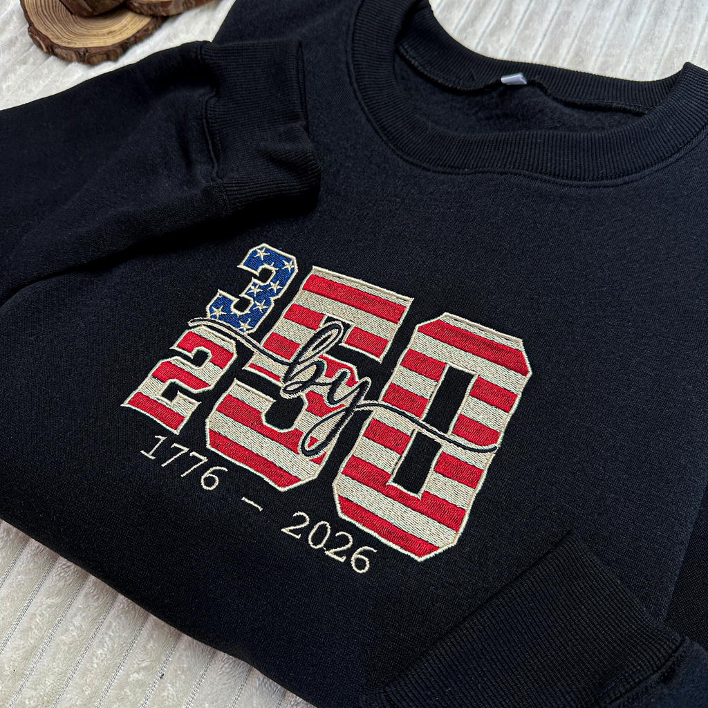 USA 250th Freedom Patriotic Embroidered Sweatshirt
