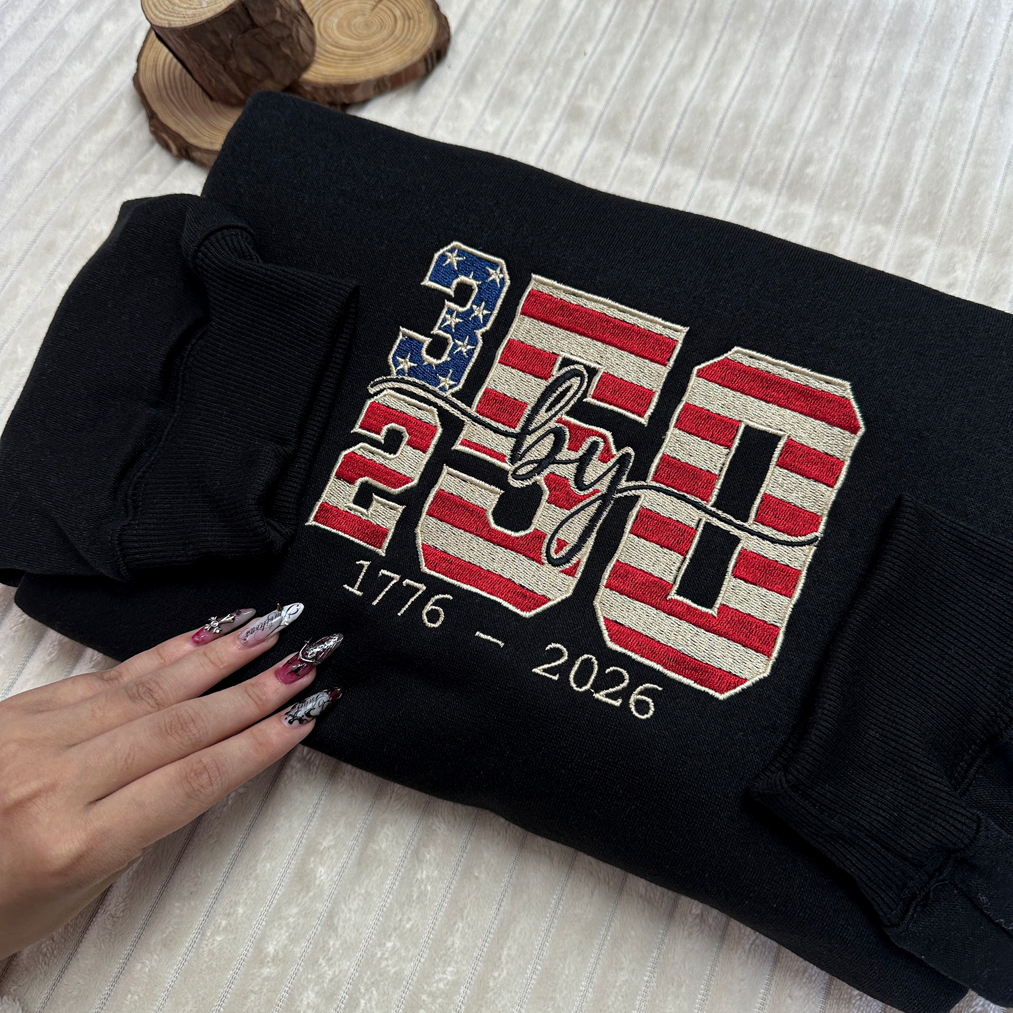 USA 250th Freedom Patriotic Embroidered Sweatshirt