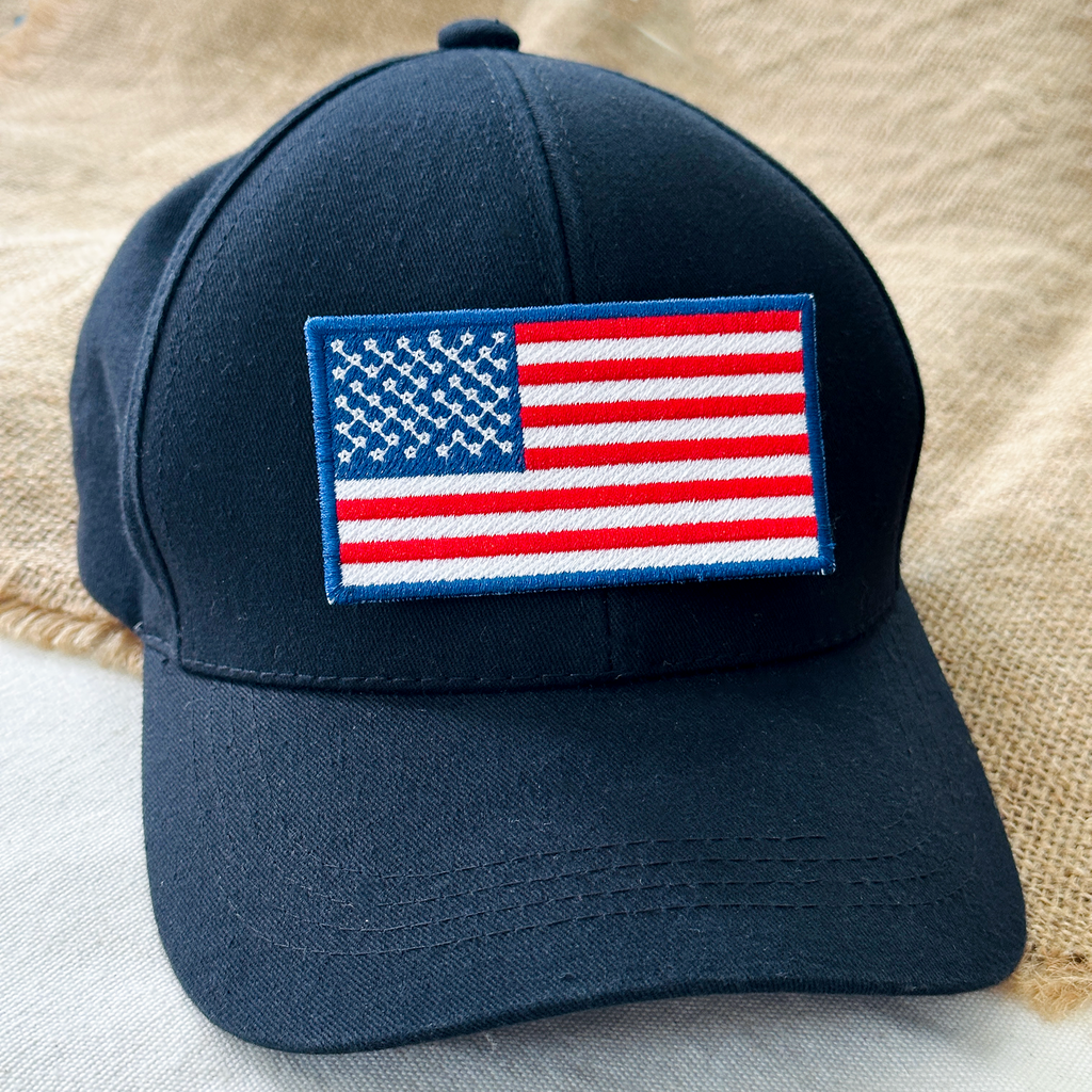 American Flag Embroidered, USA Hat Patch, Patriotic Gift, Iron On or Sew On