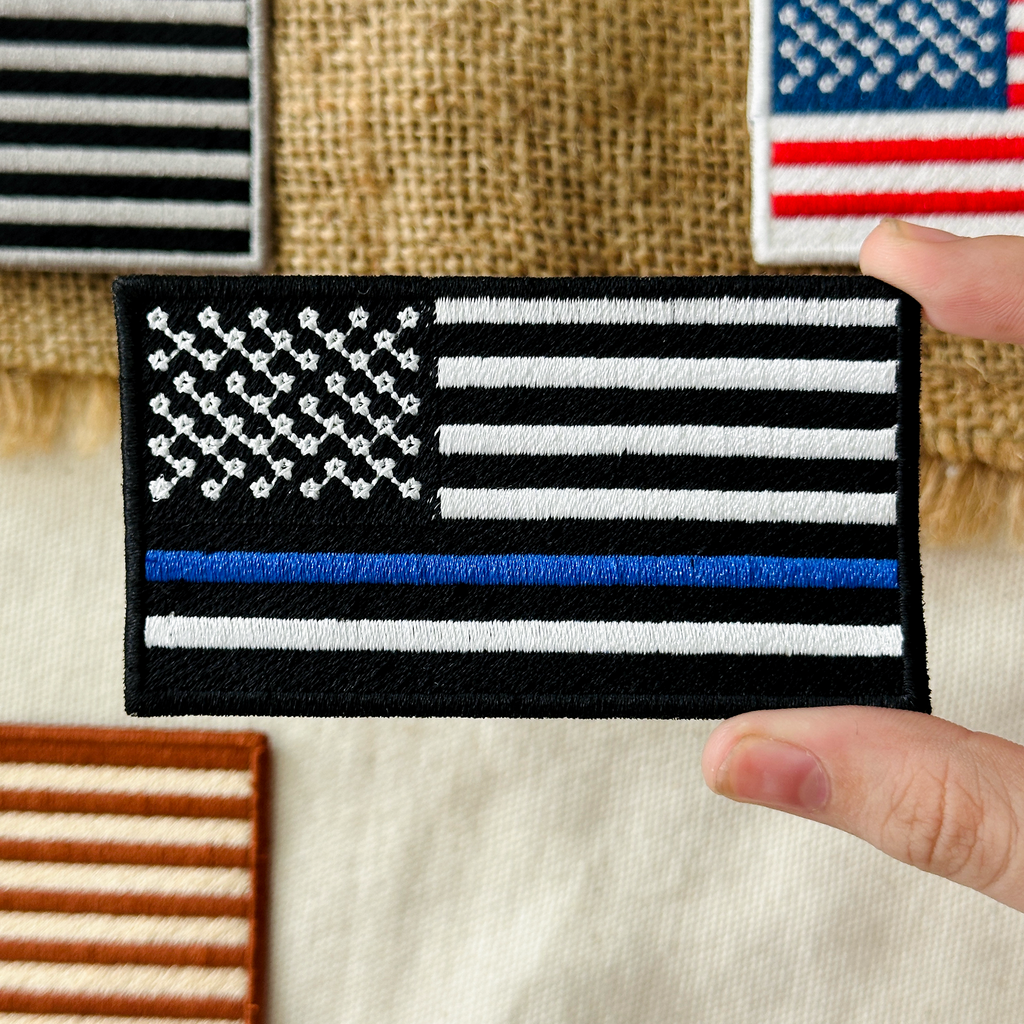 Thin Blue Line US Flag Patch, Embroidered Police Flag, 250th US Patch