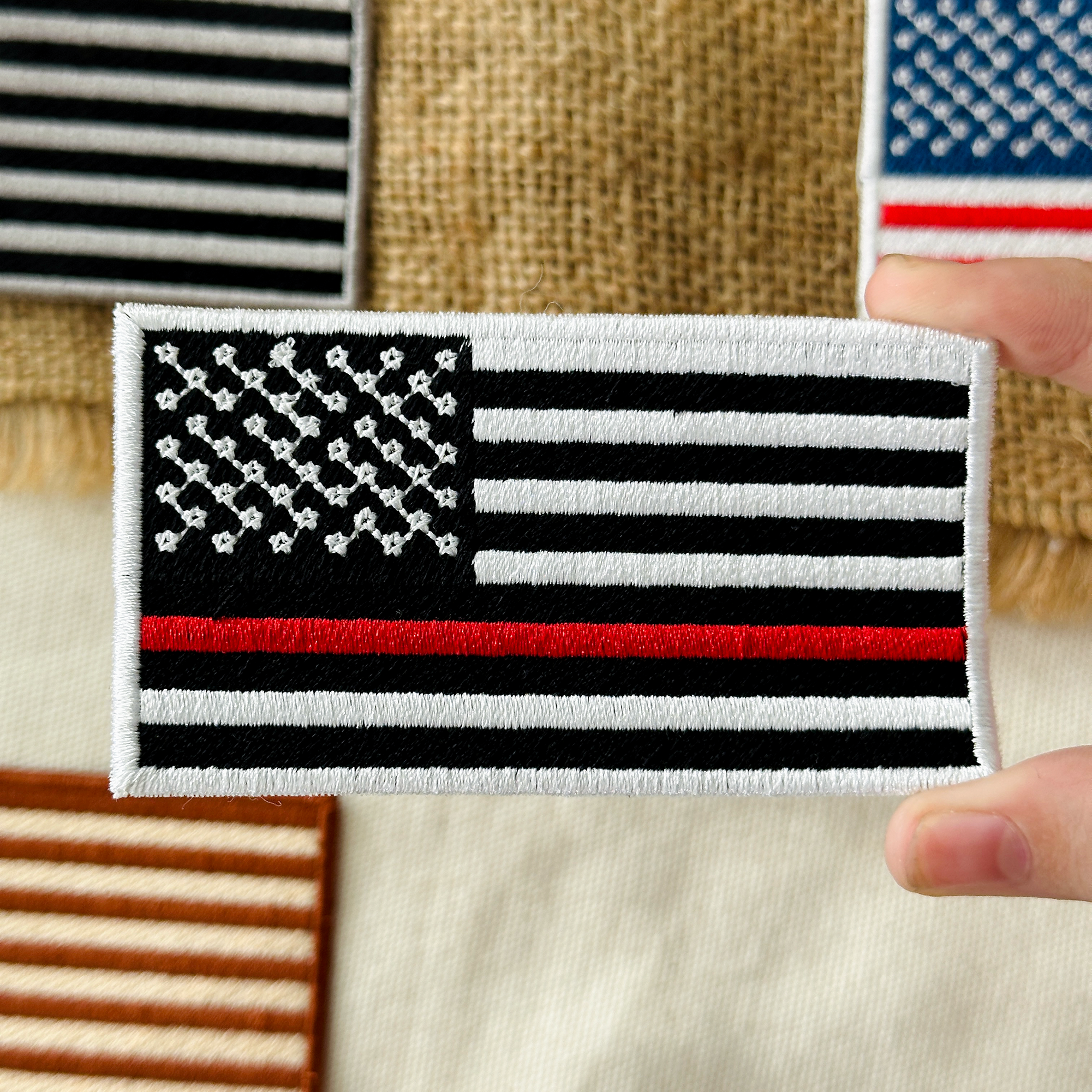 Thin Red Line Flag Patch, Firefighter American Flag Patch, Embroidered 250th Patch, USA Flag Patch for Hat, Vest