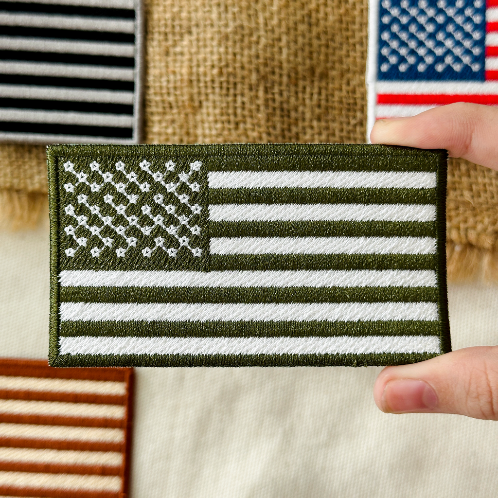 Laughing Lizards American Flag Tactical Patch, Olive Drab Green, Camo Military Patch, Tactical Army Ranger Patches for Hats, Bags & Equipment