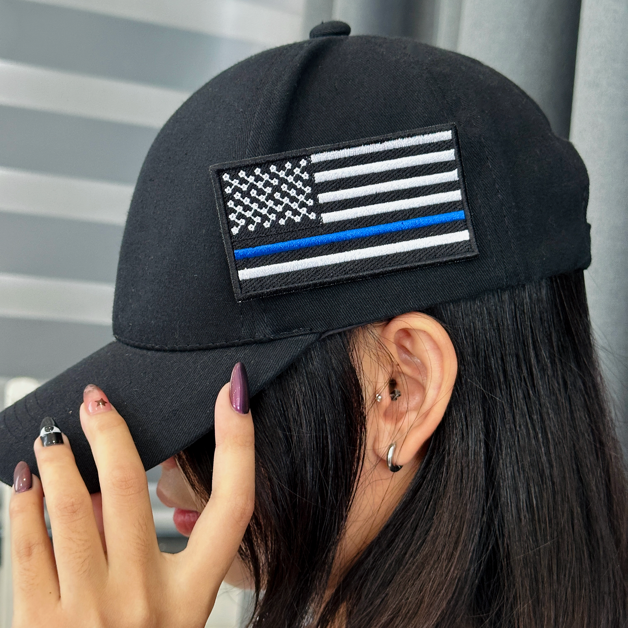 Thin Blue Line US Flag Patch, Embroidered Police Flag, 250th US Patch