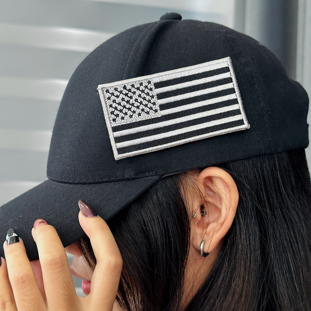 American Flag Patch USA Emblem Black & Gray Embroidered Iron On Applique for Backpacks, Military Gear, Uniform Shoulder, USA Flag Patch