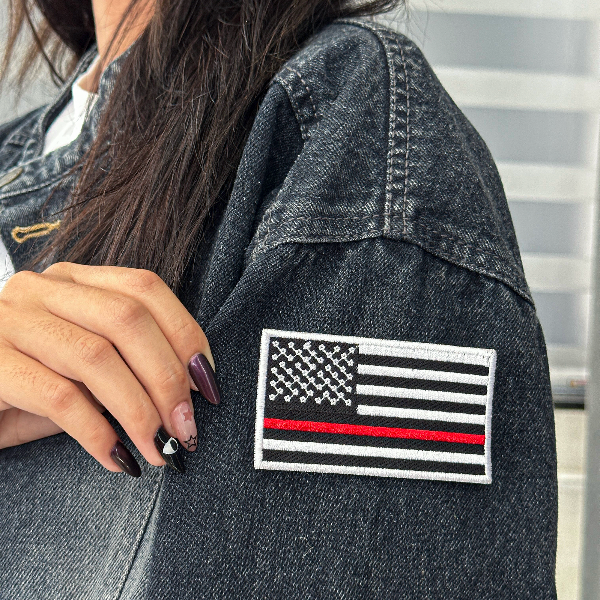 Thin Red Line Flag Patch, Firefighter American Flag Patch, Embroidered 250th Patch, USA Flag Patch for Hat, Vest