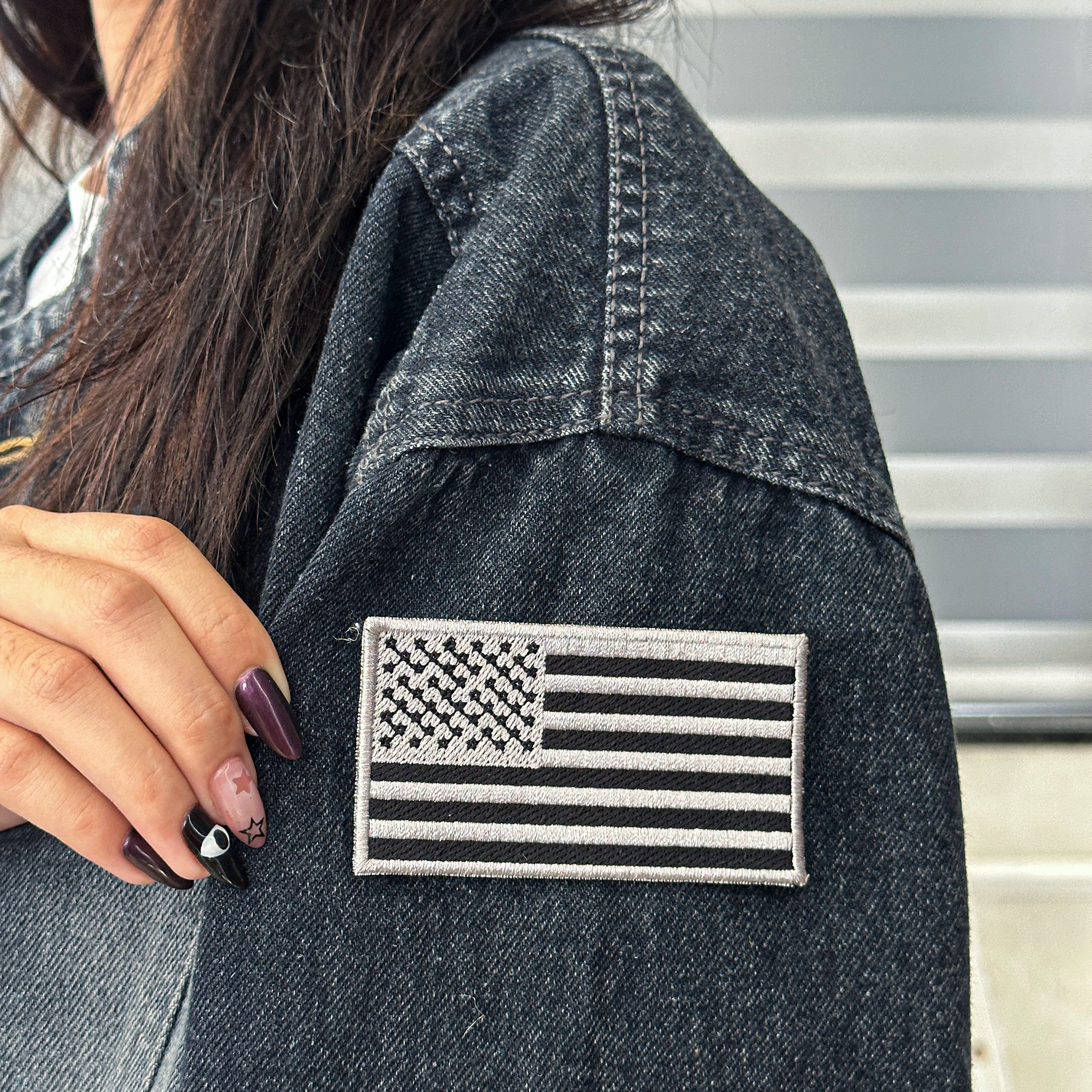 American Flag Patch USA Emblem Black & Gray Embroidered Iron On Applique for Backpacks, Military Gear, Uniform Shoulder, USA Flag Patch