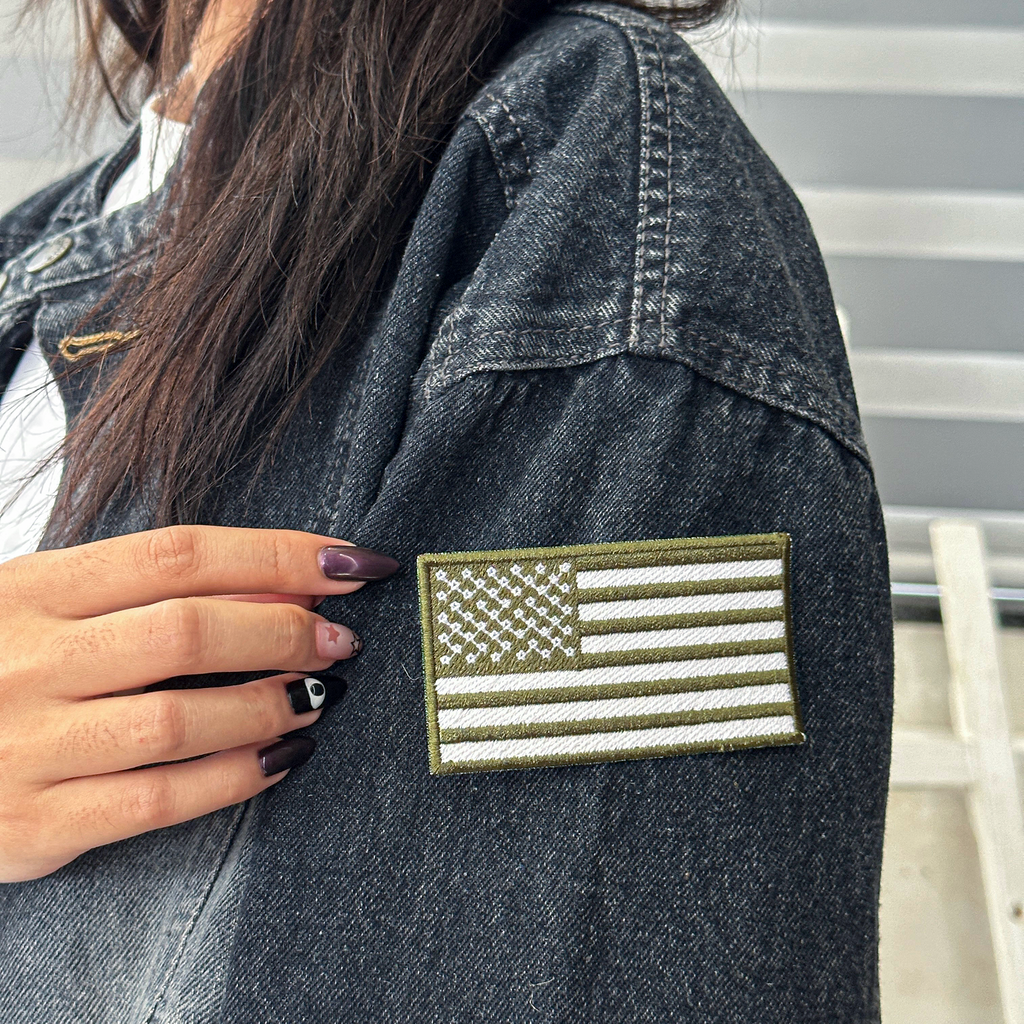 Laughing Lizards American Flag Tactical Patch, Olive Drab Green, Camo Military Patch, Tactical Army Ranger Patches for Hats, Bags & Equipment