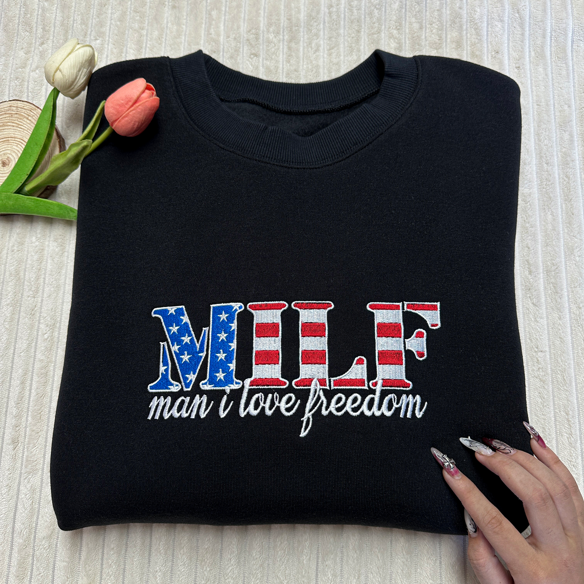 I Love Freedom Embroidered Crewneck Sweatshirt