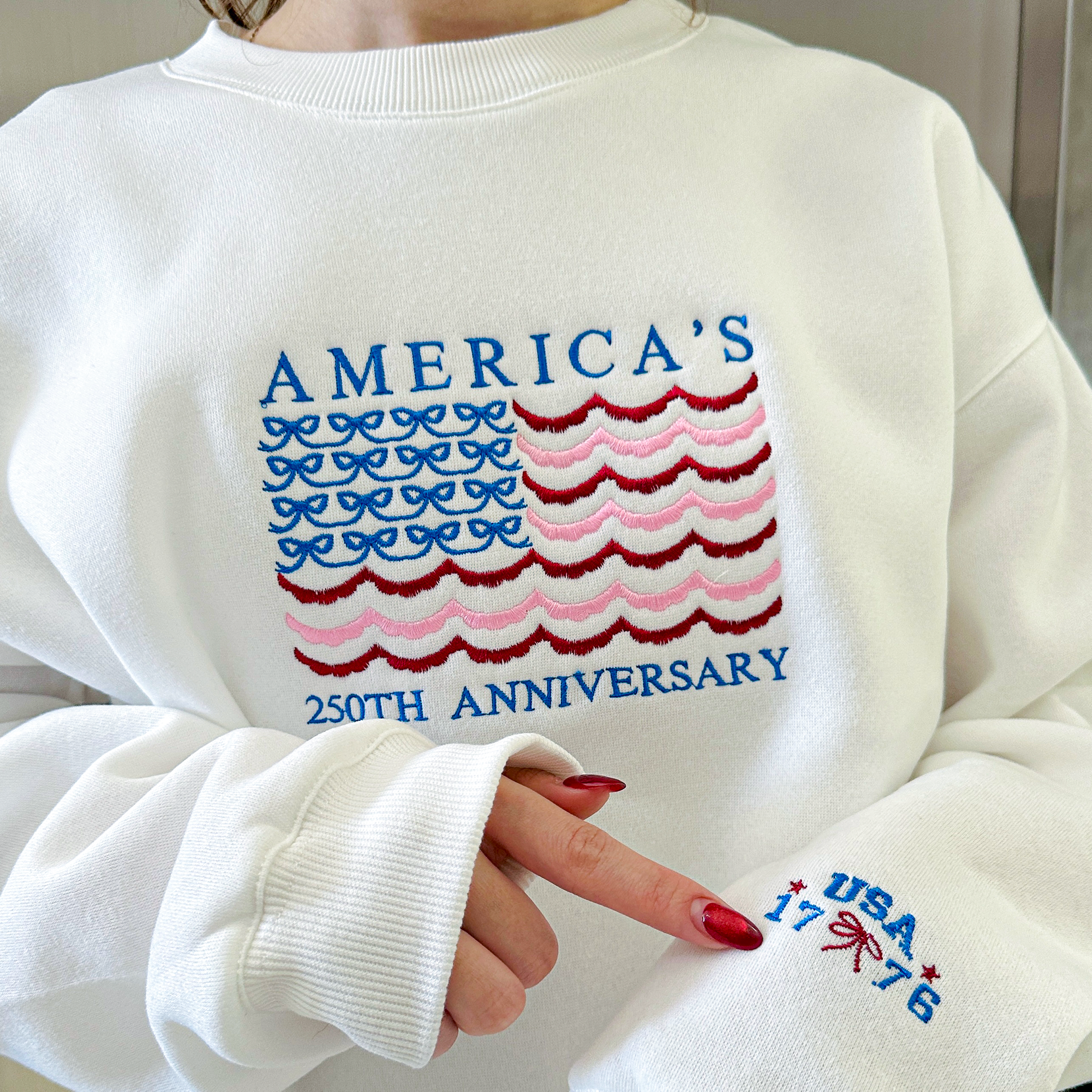 America 1776-2026 Embroidered Patriotic Sweatshirt